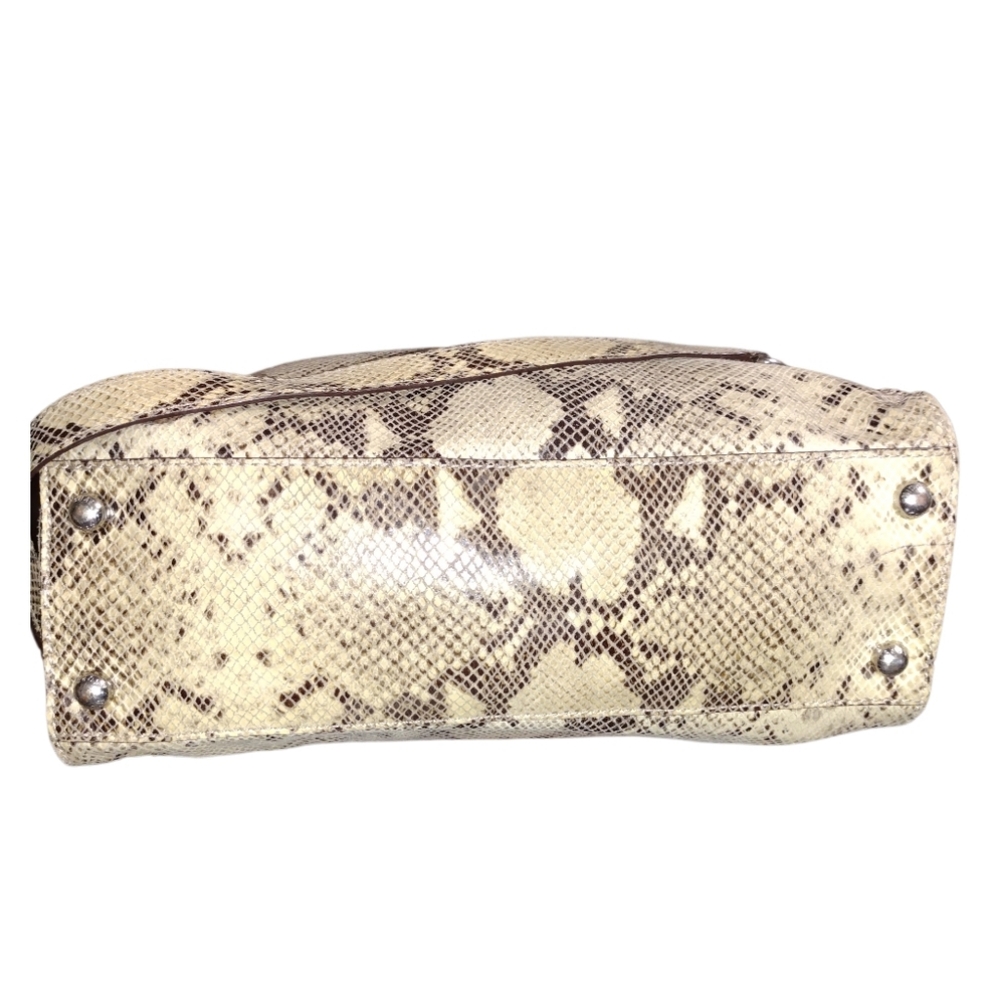 Michael Kors Hamilton satchel beige python embossed leather With Lock & Key EUC - Picture 3 of 4